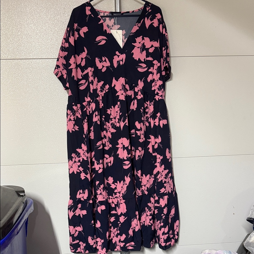 BloomChic Navy and Pink Floral Midi Dress